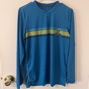 Prana Calder Men’s Long Sleeve Tech Sun Shirt SPF UPF 50 Blue Graphic Size Small